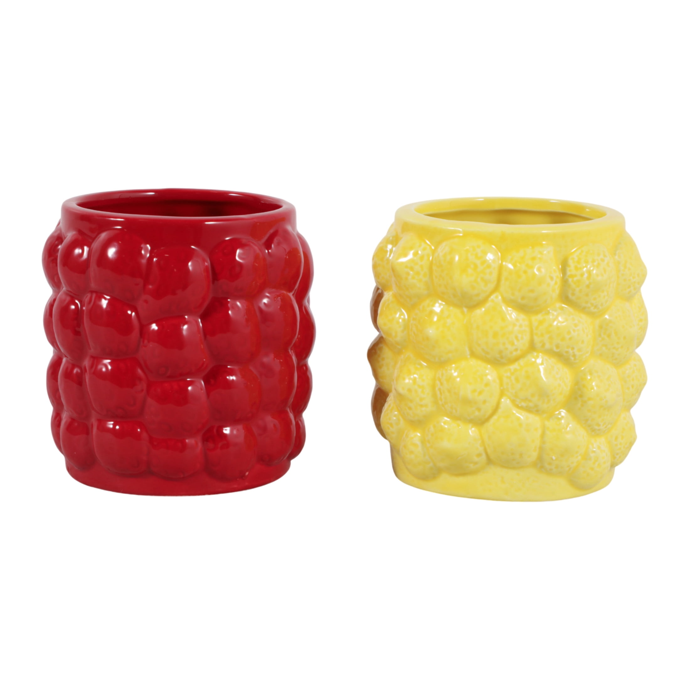 Modern Ceramic Pencil Cup for Desk and Desktop Organization - Small Ceramic Desk Storage Organizer for Office Workspace - Decorative Accessory for Home Decor Display - Set of 2, 4", Red & Yellow