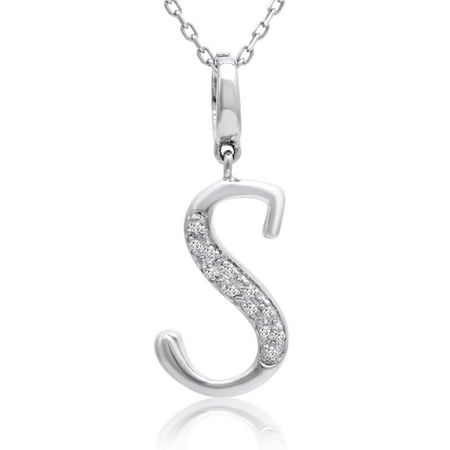 Amanda Rose Diamond Initial S Charm Pendant in Sterling Silver on an 18in. Chain