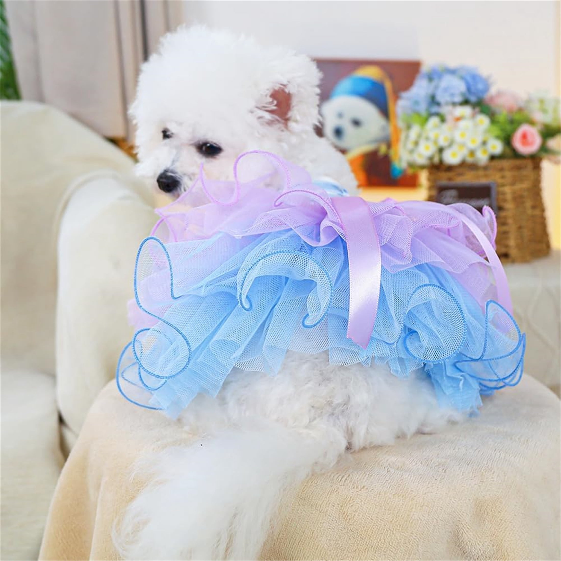HQREA Small Dog Dress with Bow Knot Girl Puppy Princess Tutu Skirt Holiday Cat Outfit Summer Clothes for Chihuahua Yorkie