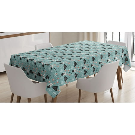 

Polar Bear Tablecloth Merry Xmas and Happy New Year Theme Presents Trees and Hearts Rectangular Table Cover for Dining Room Kitchen 52 X 70 Inches Pale Blue Coral and Black by Ambesonne