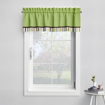 Bacati - Rod Pocket Window Valance Mod Dots Stripes Green/Yellow/Beige/Brown