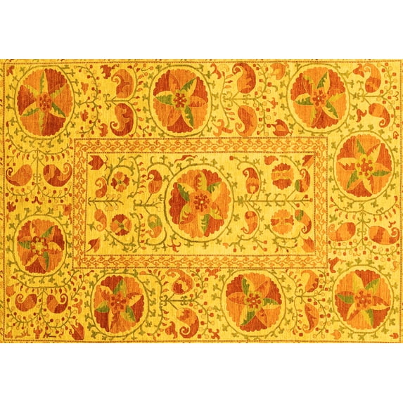 Ahgly Company Indoor Rectangle Abstract Yellow Modern Area Rugs, 3' x 5'