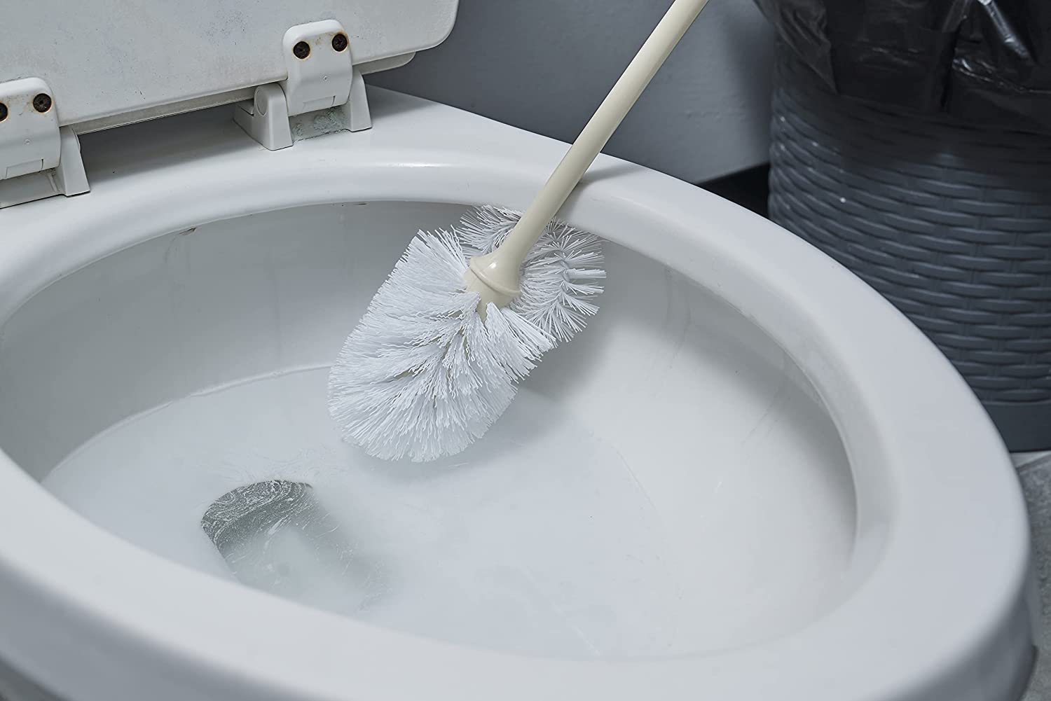 Toilet Bowl Brushes with Lip Beige, Multi Pack Toilet Brush Scrub Under Rim, Bathroom Cleaner Scrubber, Heavy Duty Bristles Scrub Brush (3)
