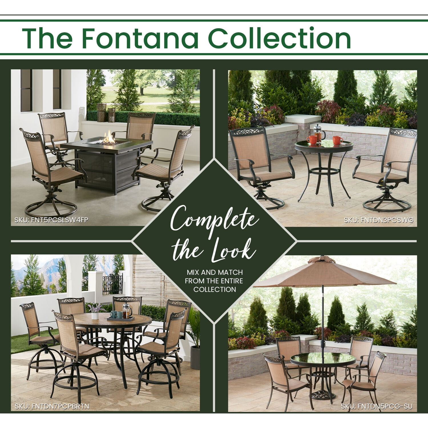 Hanover Fontana 7 Piece Outdoor Dining Set with 4 Stationary Chairs 2 Swivel Rockers and Glass Top Table Walmart