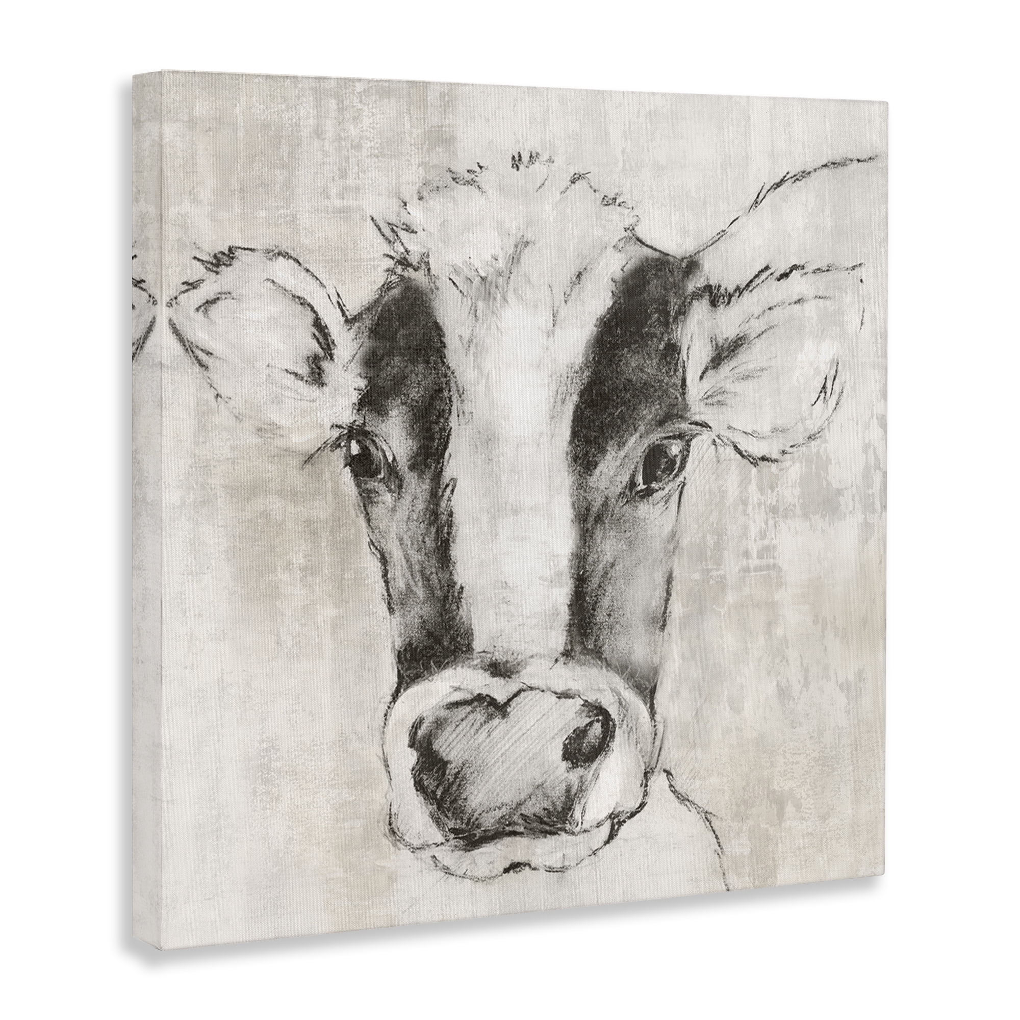 Stupell Industries Cow Sketch Impression Animals Drawing Wrapped Canvas Art Print Wall Art, 24 x 24
