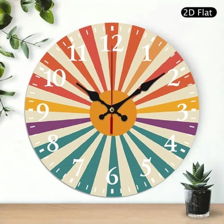 SBEMP 10 Inch Sunburst Wooden Wall Clock Silent Mechanical Decor 10x10in