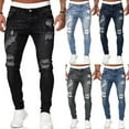 thumbnail image 4 of Man Distresseds Rippeds Jeans Straight Leg Fit Elastic Denims Pants Hiphop Stretchy Jeans Trousers Streetwears, 4 of 8