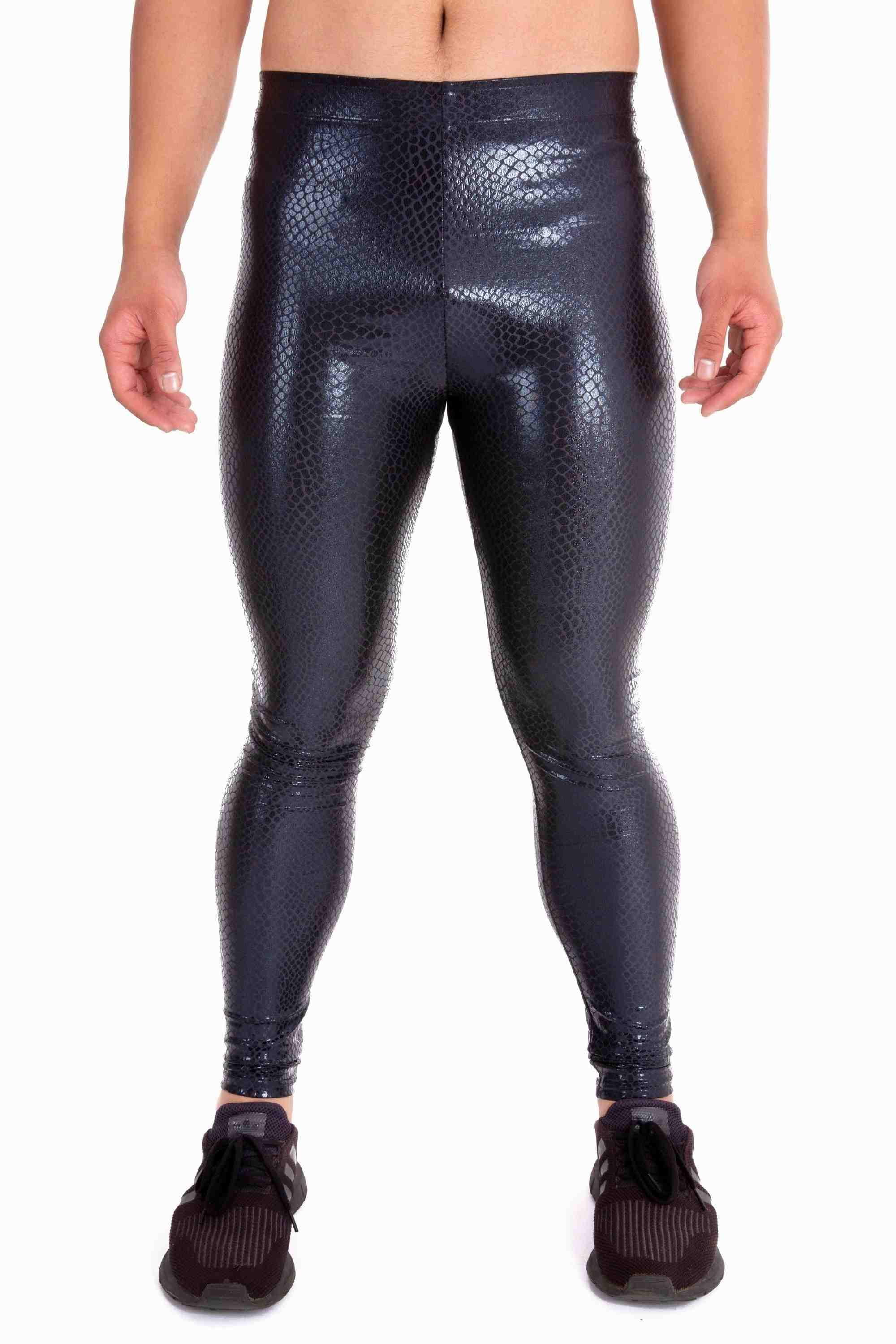 Kapow Meggings - Men's Black Metallic Snakeskin Leggings - Viper, Small ...