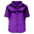thumbnail image 5 of Women's Satin Short Sleeve Shirt Dressy Button down Silk Lapel Collar Tops Business Casual Work Office Outfits, 5 of 6