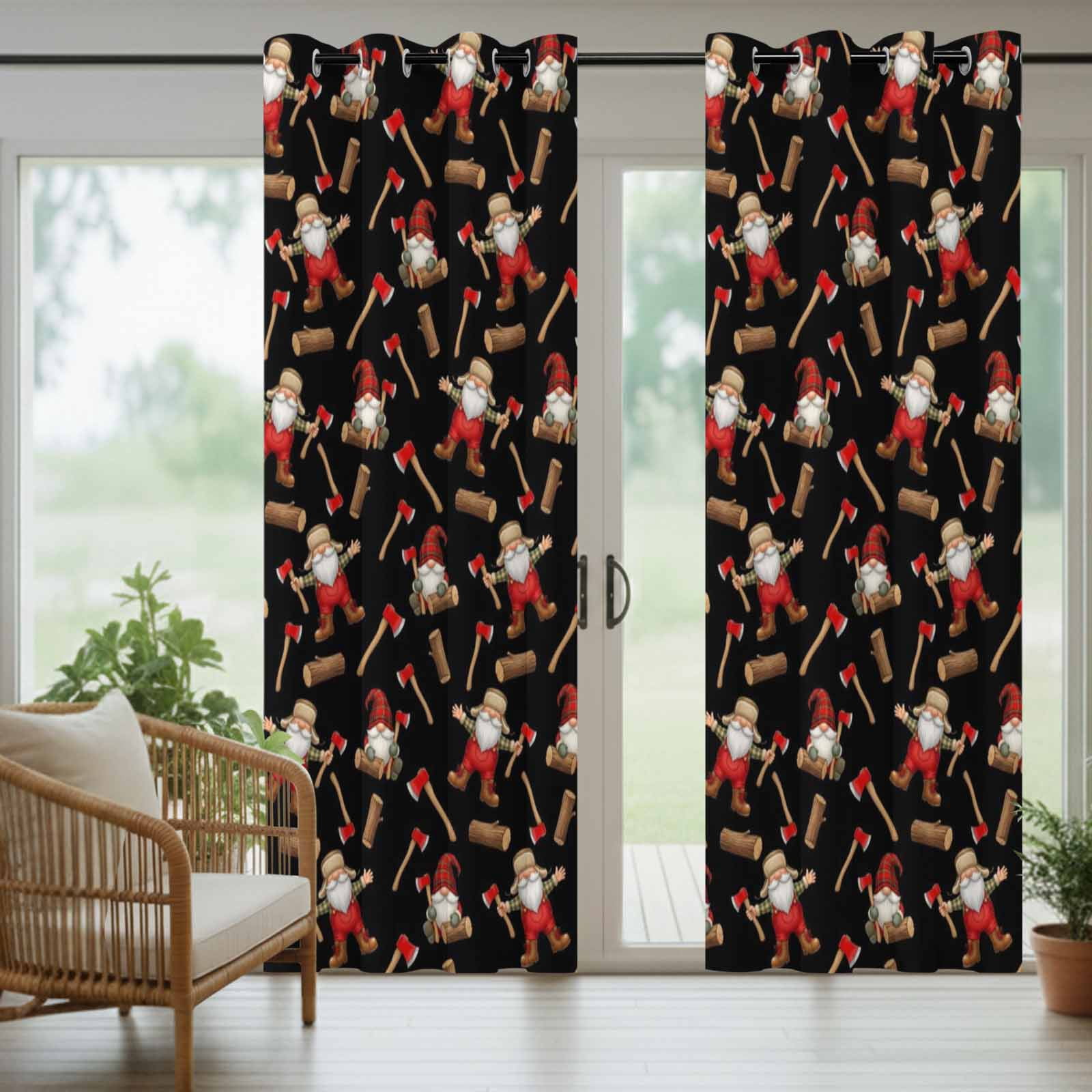 Garden Gnomes Outdoor Curtains for Patio, Playful Rustic Mushroom Garden Country Farm Sunshade Privacy Drapes Grommet Waterproof Outside Curtains for Porch/Cabana/Balcony 54"x 108", 1 Panel