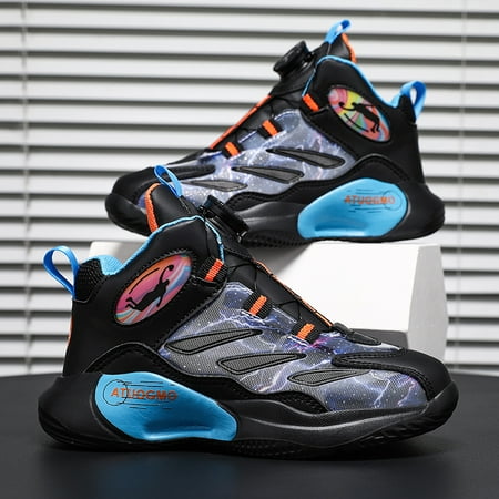 

Kids Basketball Shoes Rotating Button Medium Toddler Boys Sneakers Toddler Boys Softness Anti-wrinkle Running Shoes