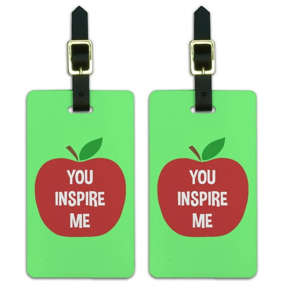 You Inspire Me Teacher Apple Luggage ID Tags Suitcase Carry-On Cards - Set of 2