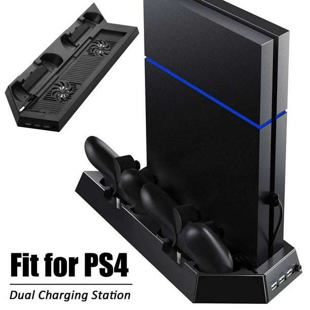 YUNDAP Support Vertical avec Ventilateur de Refroidissement pour Sony PS4, 2 Contrôleurs Station de Recharge 2 Ventilateur Station de Refroidissement avec Ports de Chargeur Double & Concentrateur USB pour Console PlayStation 4 Dualshock 4