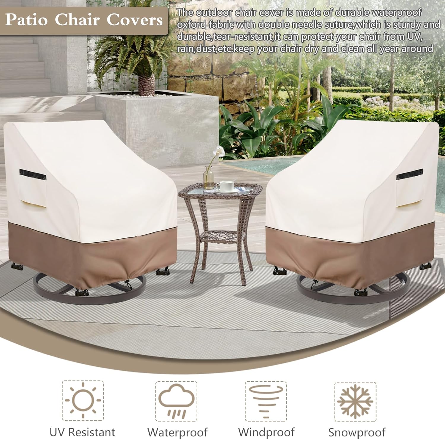 2-Pack Waterproof Swivel Patio Chair Covers - 33"Wx35"Dx36"H, Beige Patio Furniture Covers