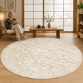 Washable Round Rug 9ft For Living Room Soft Circle Area Beige - Walmart.com