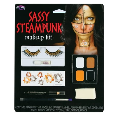 Fun World Halloween Sassy Steampunk Kit 7pc Makeup Kit, Gold Silver