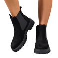 thumbnail image 6 of Womens Lug Sole Platform Ankle Booties Chelsea Slip on Chunky Block Heel Leather Combat Boots Black 43, 6 of 6