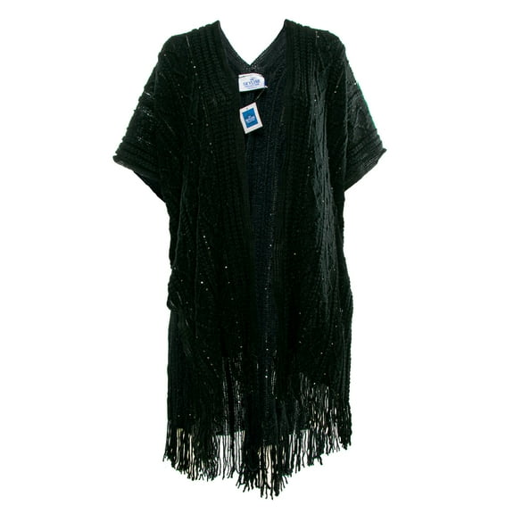 The Skyline Collection Black Knit Poncho Cardigan with Sequins, One Size