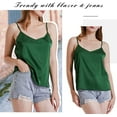 thumbnail image 5 of Green+Black Basic Women's Satin Silk Tank Top Ladies V-Neck Silky Loose Sleeveless Blouse Tank Shirt, 5 of 11