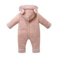 thumbnail image 3 of QHFBli Newborn Baby Bear Outfit With Fold-Over Mittens and Footies Girls Boys Winter Fleece Clothes Hooded Romper Snowsuit, 3 of 8