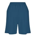 thumbnail image 5 of JJHGVB Womens Linen Shorts Womens Long Shorts Baggy Shorts Women Long Shorts for Women Flowy Shorts High Waisted Wide Leg Beach Resort Pants Below the Knee Pedal Pushers for Women Blue L, 5 of 5