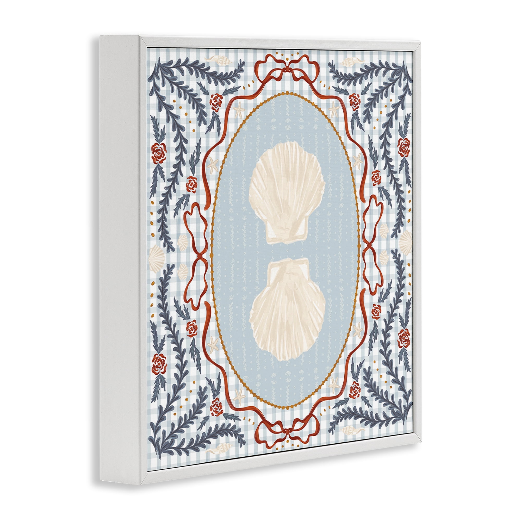 Stupell Industries Shells Portrait on Gingham White Framed Giclee Art, design by Vero Illustrates
