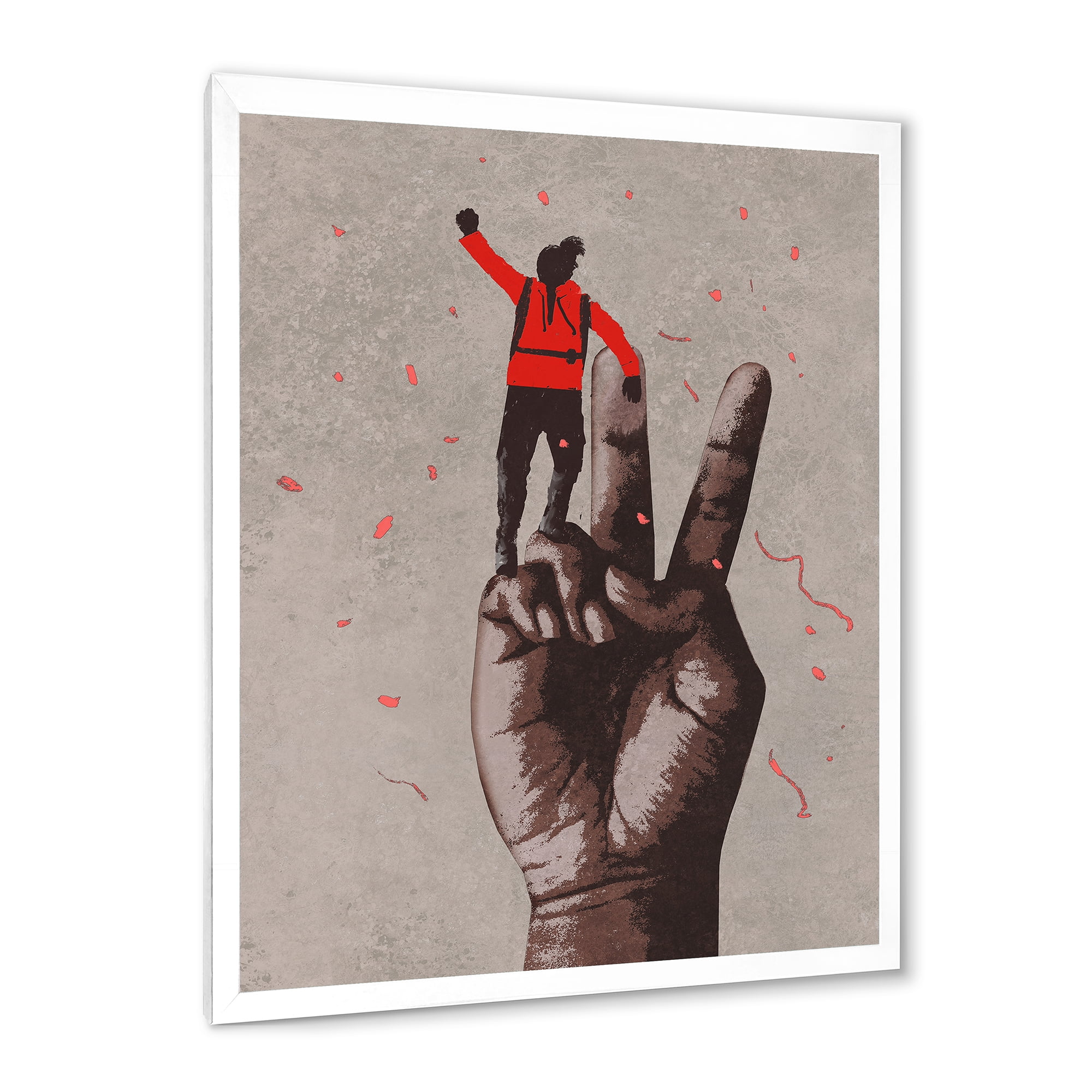 Designart 'Man With Arm Raised On Victory Sign' Modern Framed Art Print