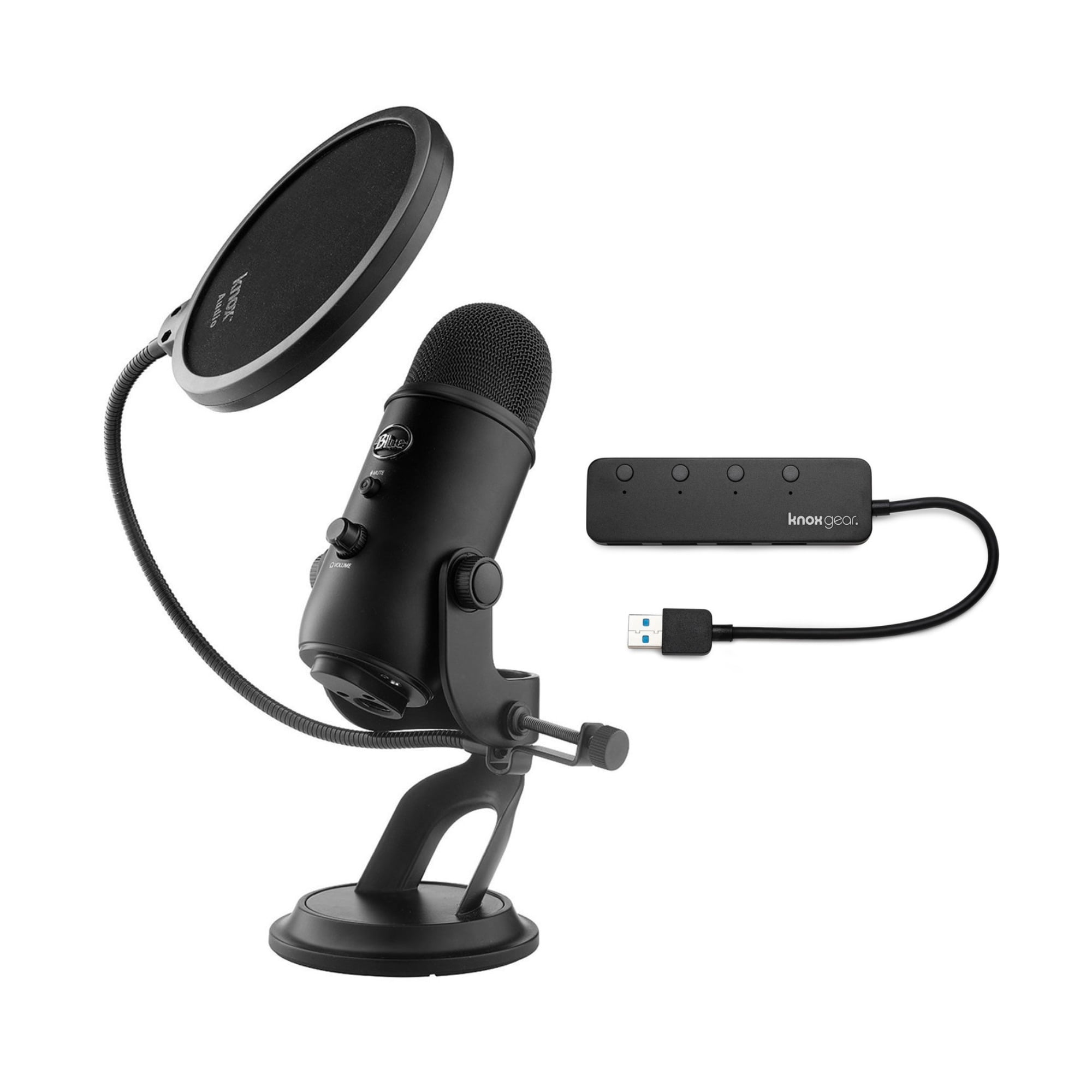 Blue Yeti Microphone Blackout With Knox Gear Pop Filter And 3 0 4 Port Usb Hub Walmart Com Walmart Com