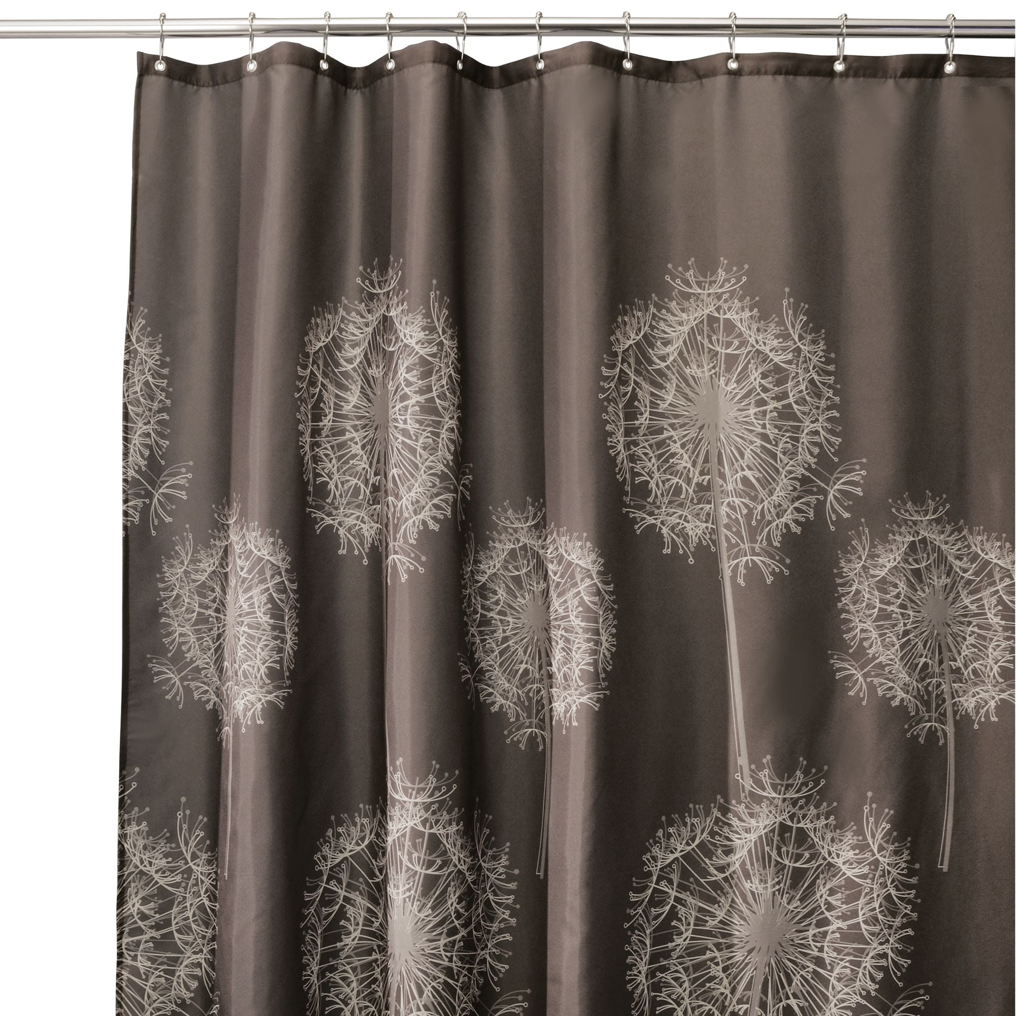 InterDesign Dandelion Fabric Shower Curtain, Standard 72" x 72", Cocoa