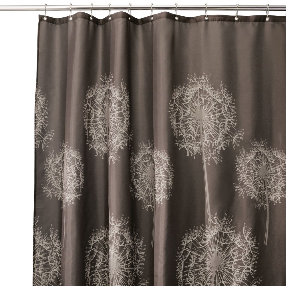 InterDesign Dandelion Fabric Shower Curtain, Standard 72" x 72", Cocoa