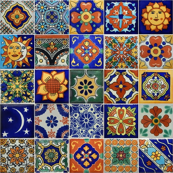 COLOR Y TRADICIÓN 50 Hand Painted Decorative Talavera Mexican Tiles 2"x2"