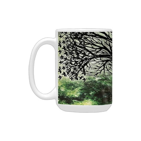 

Tree of Life Indian Mandala Hippie Design Digital Printed Green Black White Ceramic Mug (15 OZ) (Made In USA)