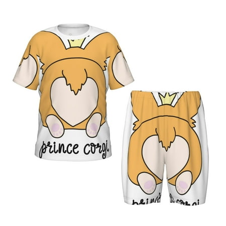 Luyuia Prince Corgi Dog Print Girls  2-Piece Tie-Dye Pajama Set  Cute Summer Loungewear with Shirt and Tank Shorts Nightwear-Large