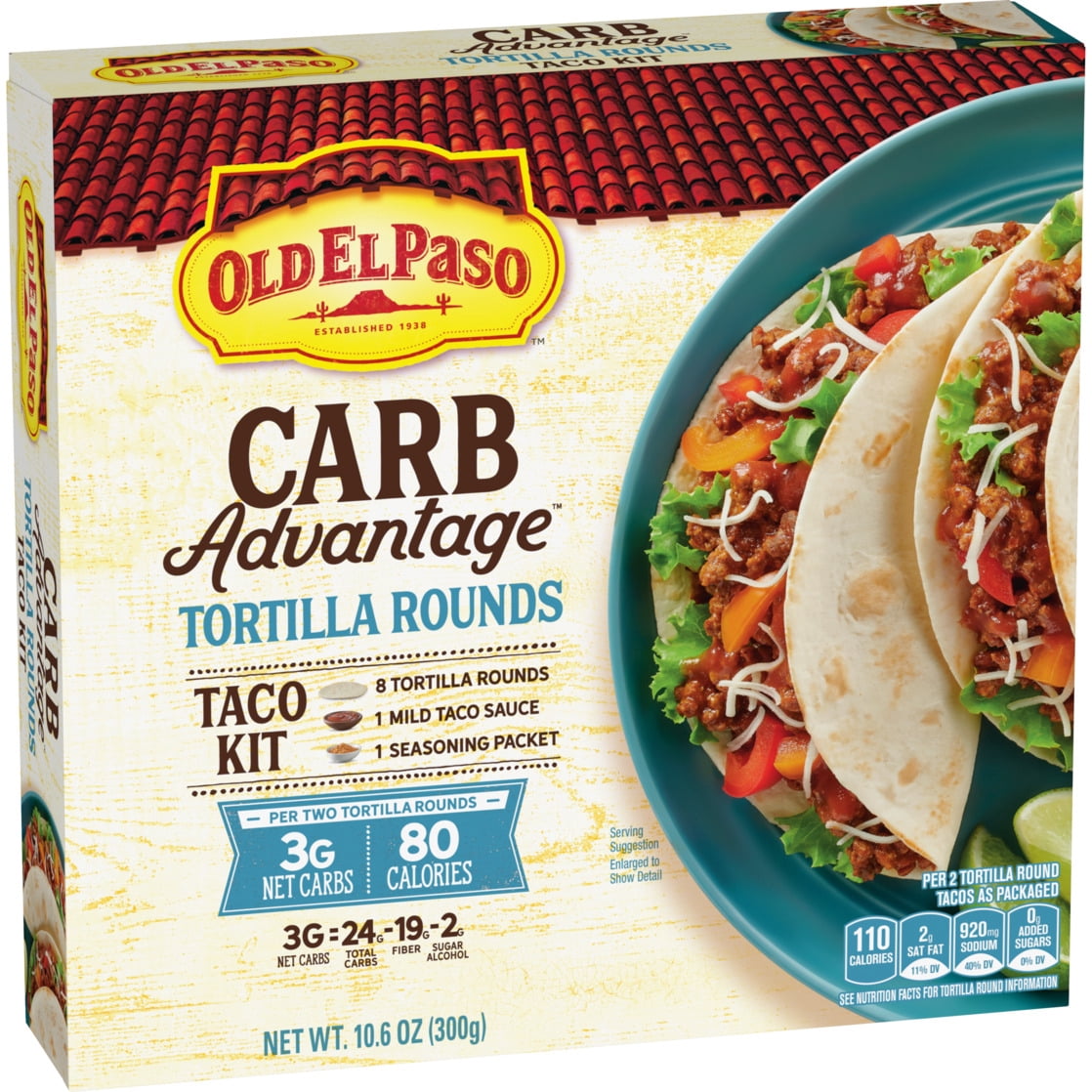 (3 pack) Old El Paso Carb Advantage Tortilla Rounds Taco Kit, Easy Meal Prep, 8 Count, 10.6 oz
