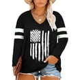 thumbnail image 4 of Aleumdr Women's Plus Size Pullover V Neck Long Sleeve Black American Flag Graphic Blouse Tops 4XL, 4 of 8