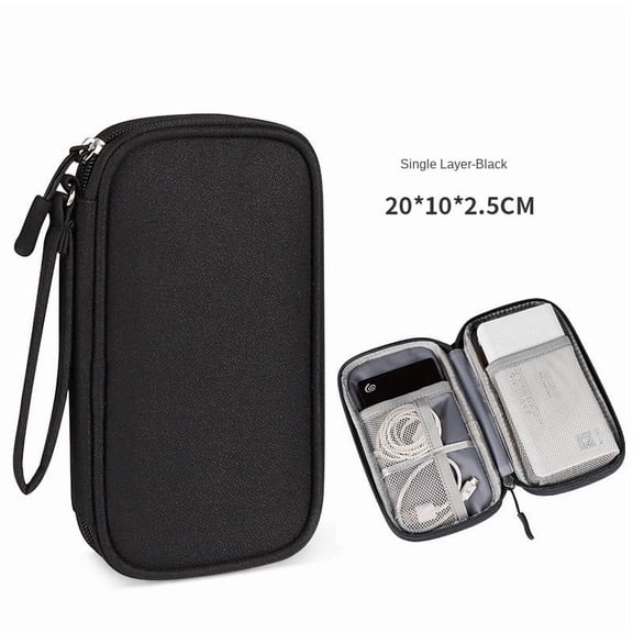 Electronic Organizer Small Travel Cable Organizer Bag Pouch Waterproof Electronic Accessories Storage Bag for Cable, Cord, Charger, Phone, Earphone (Black-Single-layer)