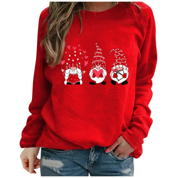 IROINNID Deals Womens Winter Clothes Pullover Hoodies Lounge Valentine's Day Heart Print Round Neck Sweatshirt Top,Red