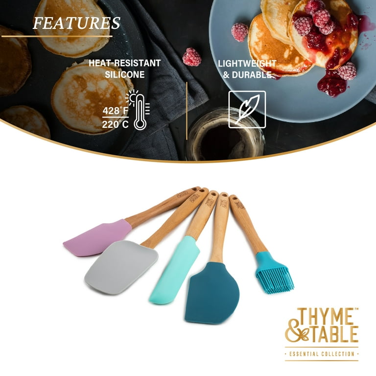 Thyme & Table Stainless Steel Mixing Bowl with Silicone Spatula & Wood  Spoon, 3 Piece Set, Gold 