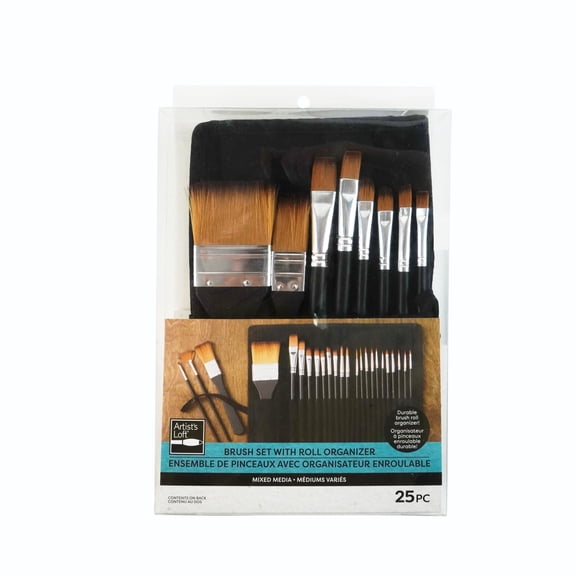 Artist's Loft Artists Loft Taklon Brush Set, Assorted Shapes & Sizes, Black/Silver, 25-Piece
