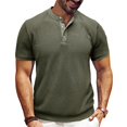 thumbnail image 2 of CIENVNSTG Mens Waffle Henley Shirts Short Sleeve Crew Neck 3 Button Solid Color Short Sleeve Collarless Shirts Basic T-Shirts for Summer Soft Breathable Fabric for Daily Wear Green 2XL, 2 of 5