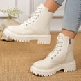 thumbnail image 6 of CAZOFW Womens Ankle Combat Boots Lace Up Booties with Side Zip and treaded sole, 6 of 8