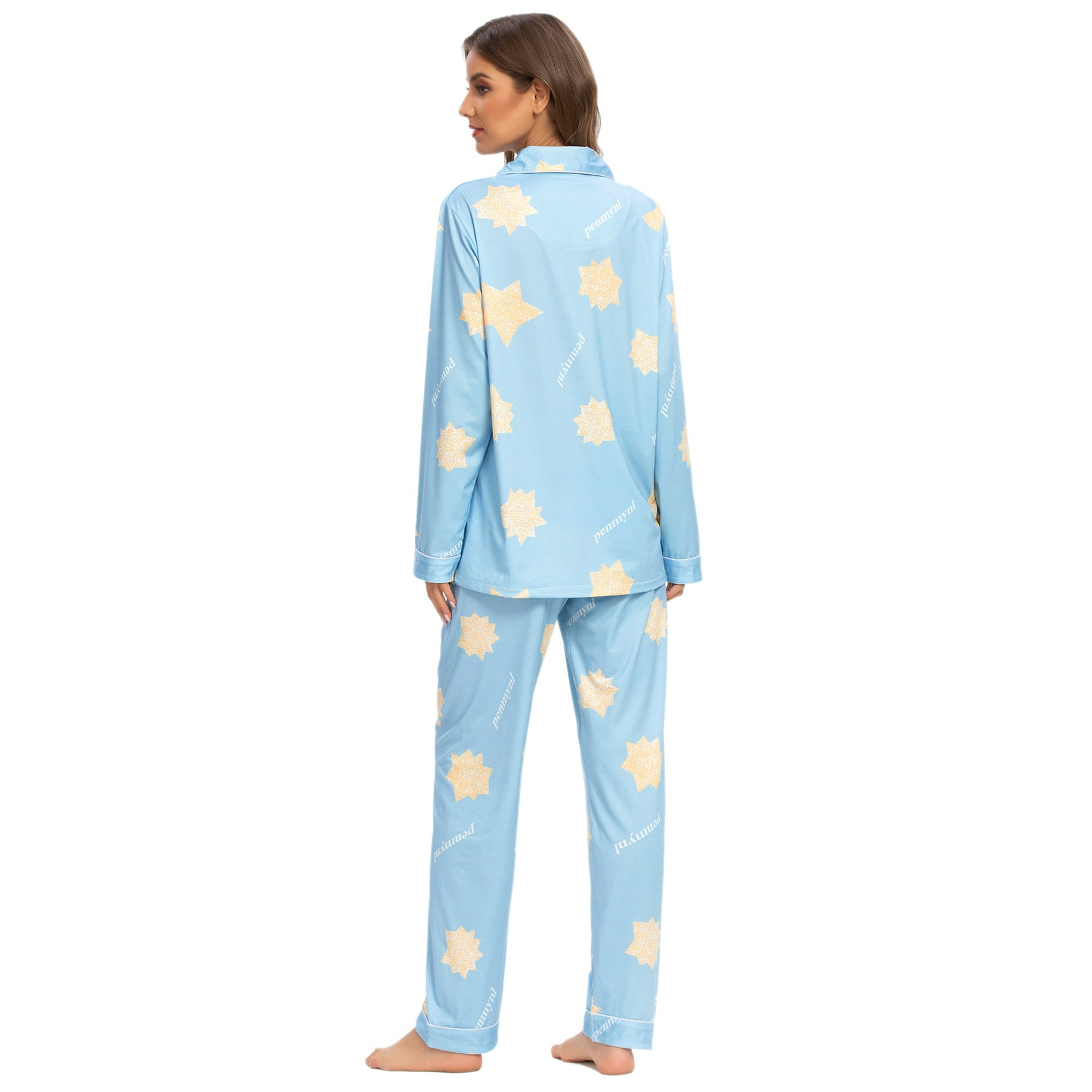 Mint Limit Mintlimit Womens Plus Size Pajama Set 2piece Long Sleeve Sleepwear Button Down Nightwear Floral Pjs Lounge Sets Blue Xxl Blue