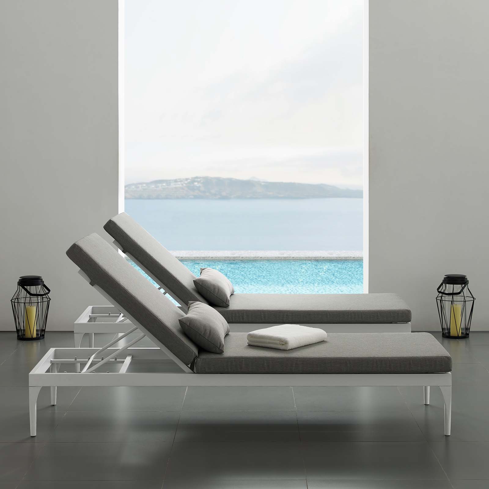 Perspective Cushion Outdoor Patio Chaise Lounge Chair In White Gray Walmartcom Walmartcom