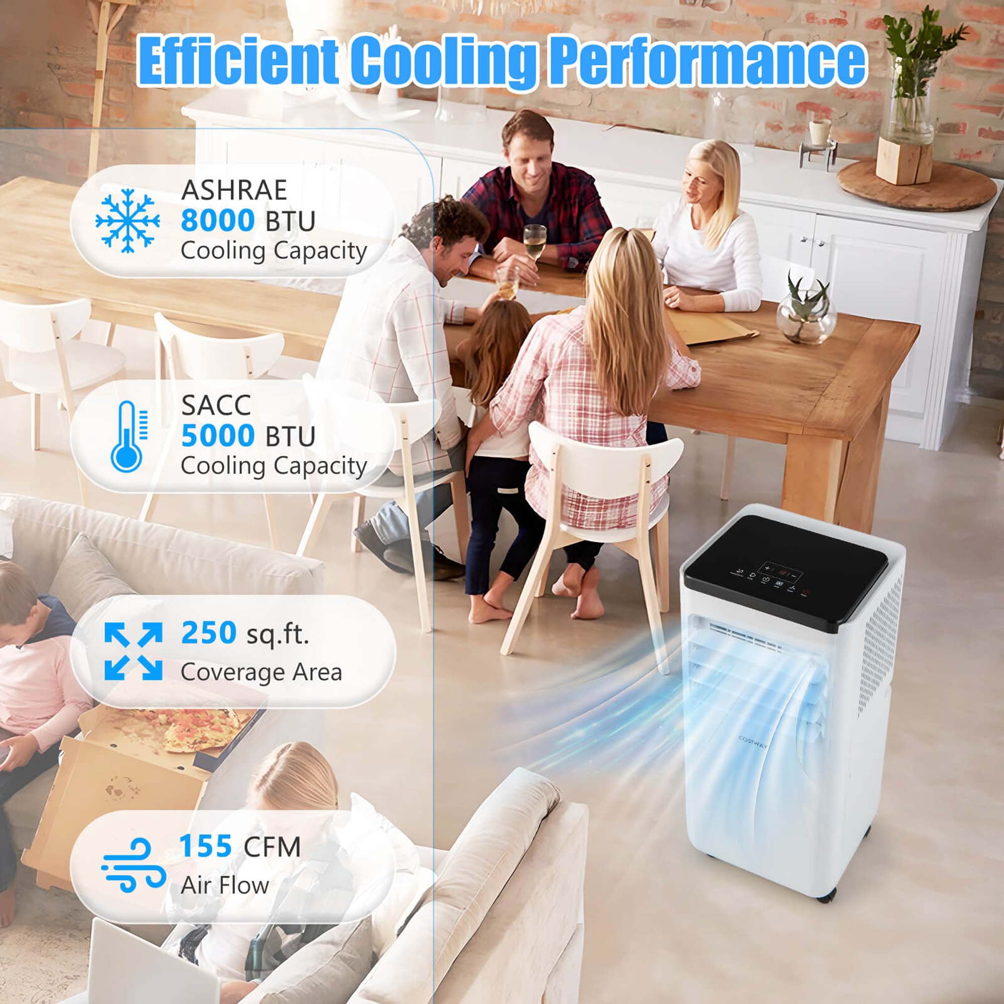 Costway 8000 BTU 250 Sq Ft Portable Air Conditioner, White