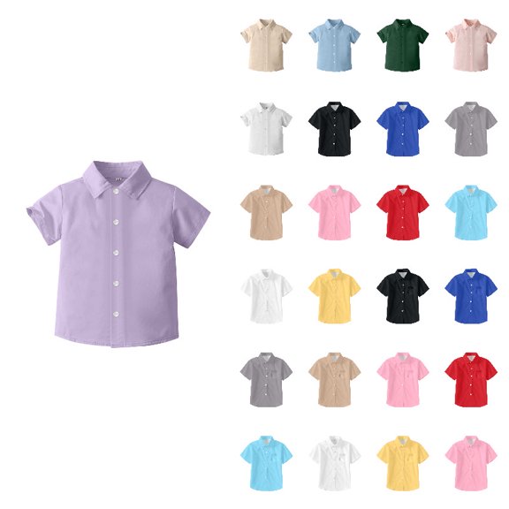 Toddler Boys Short Sleeve Button Down Shirts Lightweight Summer Casual Purple Shirt Kids Girls Summer Uniform Blouse Beach Vacation Tops 8-9 Years