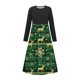 thumbnail image 1 of Vestido de manga larga con cuello redondo para niña, estampado navideño, manga larga, cuello redondo, bolsillos, falda larga informal para adultos, vestido de poliéster para niña., 1 of 5