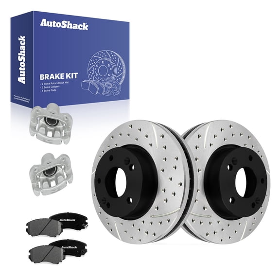 AutoShack Front Brake Rotors, Premium Pads & Calipers for Kia, Sportage 2005-2009, AWD FWD L4 2.0L V6 2.7L - E-Coated Drilled & Slotted - ShadowGuard - 11.02" (280 mm), 5-Lug