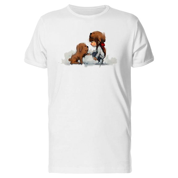 Little Girl With Cute Puppy Tee Men's -Image by Shutterstock