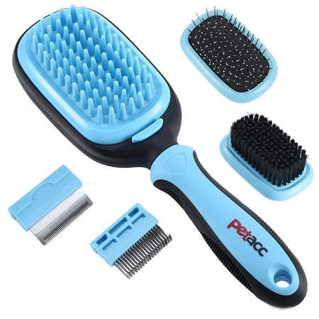  5 in 1 Dog Brush & Cat Brush Set, Pet Grooming Brush, Double Sided Self Cleaning Pet Brush for Dog Cat Horse Short Long Hair, Shedding Grooming (Best Way To Brush A Cat)