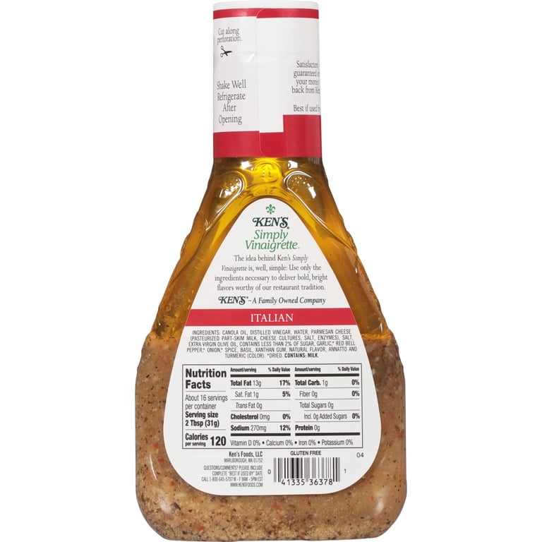 Ken's Steak House Simply Vinaigrette Italian Salad Dressing 16 fl oz with  Extra Virgin Olive Oil Romano Cheese - Walmart.com